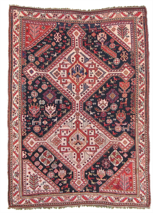 Antique Persian Ghashghai Tribal Rug                      4'5