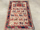 New Azerbaijan Hand-Knotted Antique Recreation of 19th Century Caucasian Daghestan Prayer Rug.  3’7”x 5’