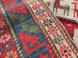New Azerbaijan Hand-Knotted Antique Recreation of 19th Century Caucasian Daghestan Prayer Rug.  3’7”x 5’