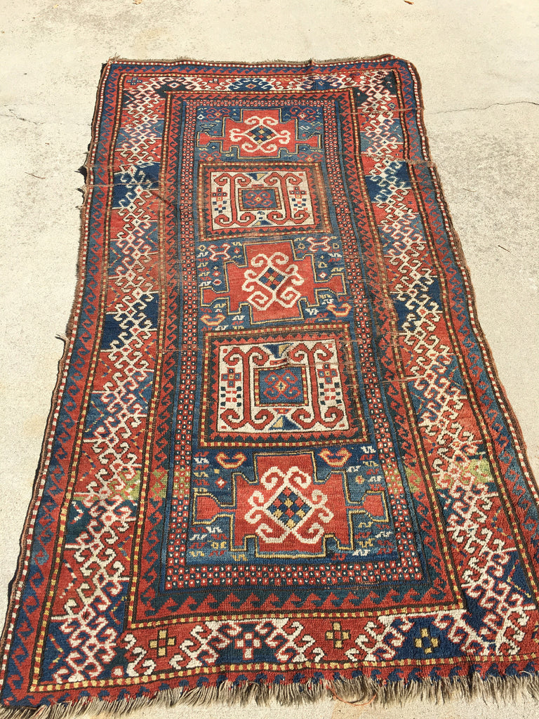 R1003 vintage handmade Caucasian area rug 3’4” x 3’7”