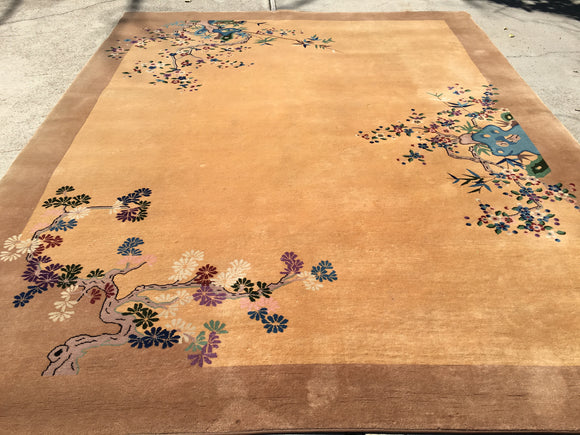 Vintage Art Deco Chinese Oriental Carpet   9'x 11'4