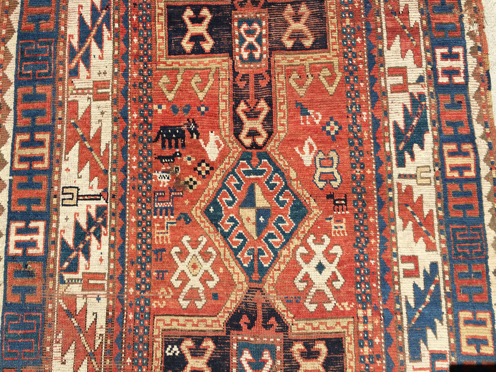 SHULAVER KAZAK ANTIQUE RUG 4'2 X 7'5