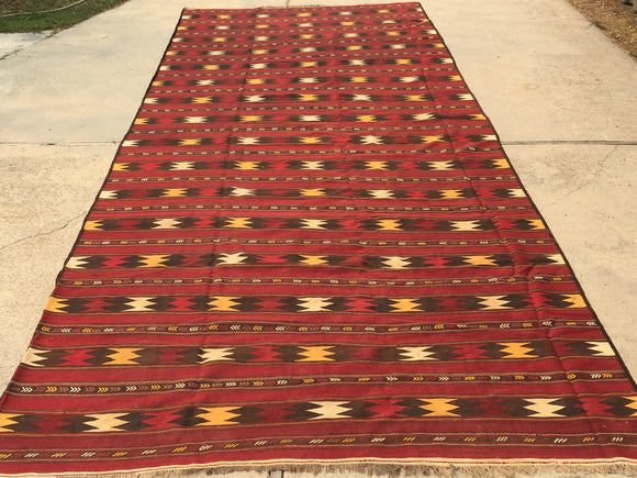 Vintage Afghanistan Hand-woven Labejar Kilim Flatweave.  8'2