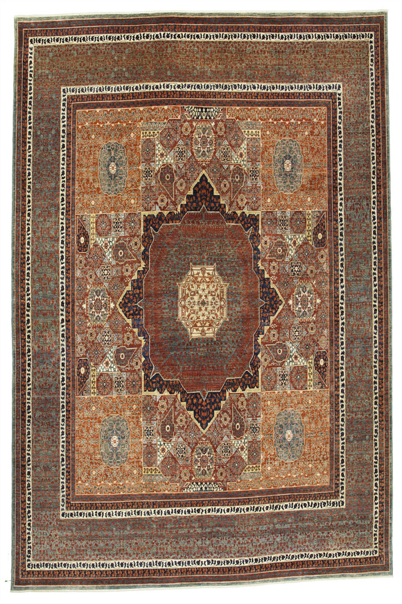 New Pakistan Hand-woven Antique Reproduction of a Mamluk Carpet  12'8