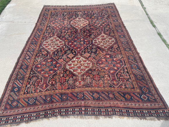 Antique Persian Khamseh Tribal Oriental Rug 6’9”x10’