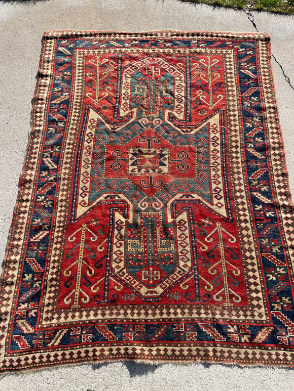 Antique Late 1800’s Sewan Kazak Oriental Rug 5’4”x7’4”