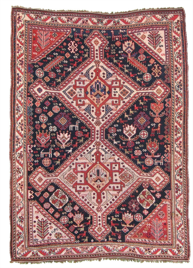Antique Persian Ghashghai Tribal Rug 4'5