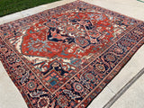 Antique Persian Hand Knotted Serapi Oriental Rug.  9’6”x 11’3”  SOLD