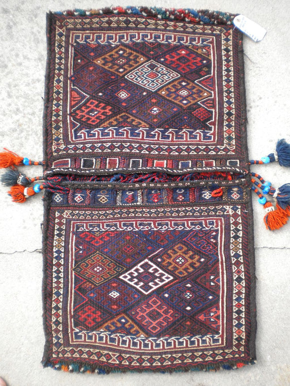 Antique Persian Bakhtiari Saddle Bag Rug Mixed Technique