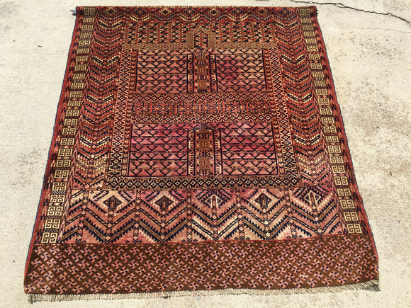 Vintage Turkoman Tribal Rug   4'4