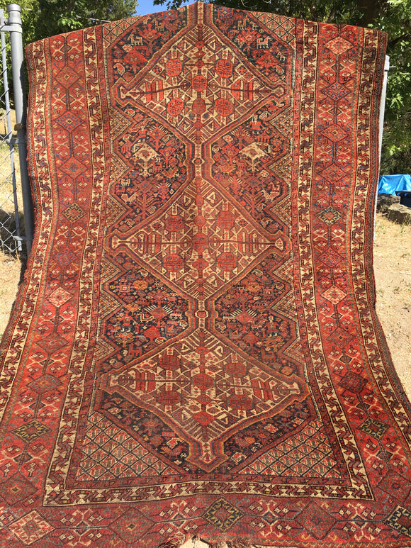 Antique Hand-knotted 1900's Khamseh Tribal Rug.  4'11