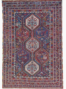 Antique Persian Khamseh Tribal Rug    5'5"x 8'
