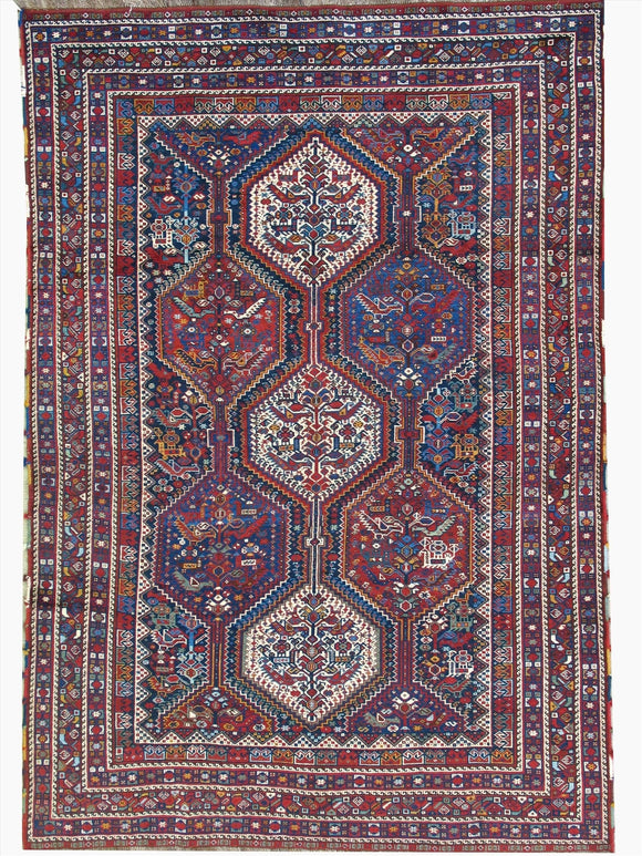 Antique Persian Khamseh Tribal Rug    5'5