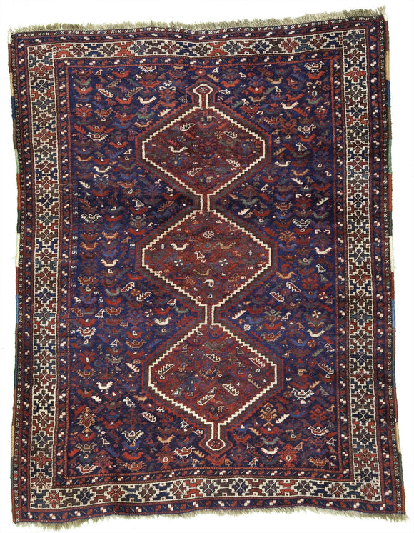 Antique Persian Khamseh Tribal Rug    4'4