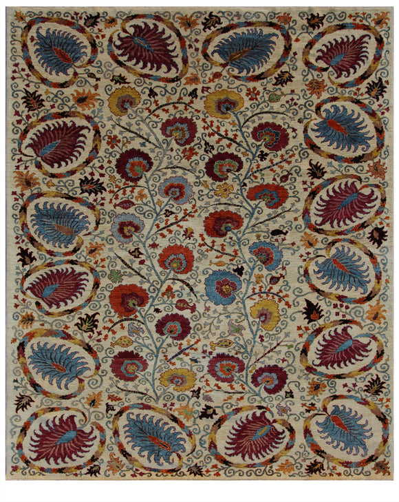New Afghanistan Hand-Knotted Antique Recreation of 19th Century Uzbekistan Suzani   8'x 9'7