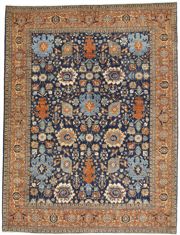 New Afghanistan Hand-knotted Antique Recreation of 19th Century Persian Bijar or Caucasian Harshang Design  9'2