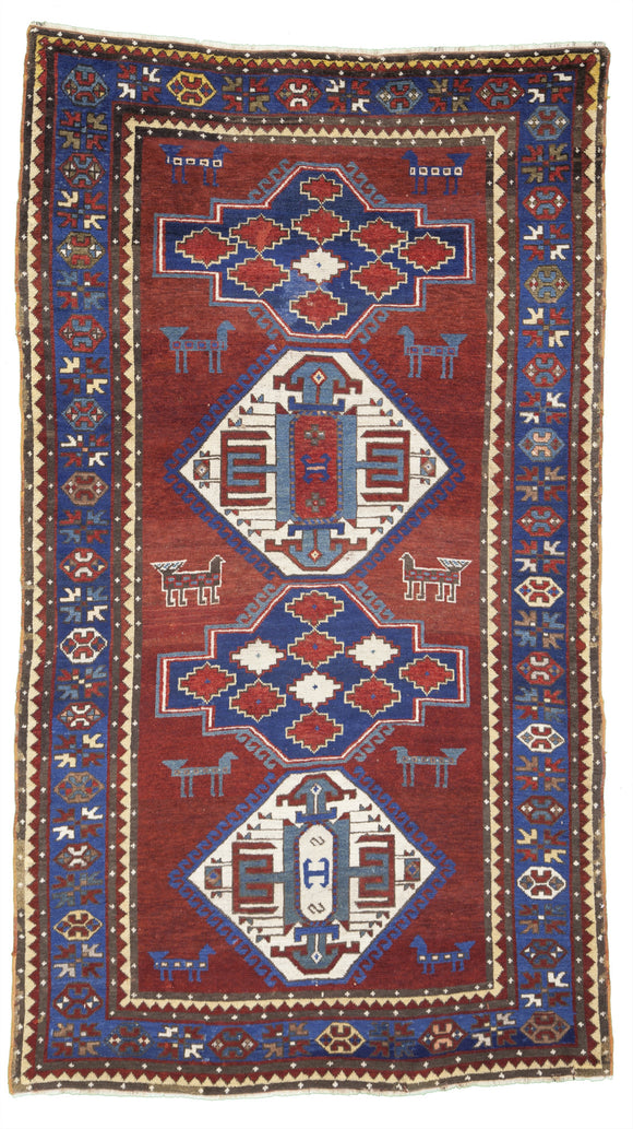 Antique Caucasian Kazak Tribal Rug    4'10